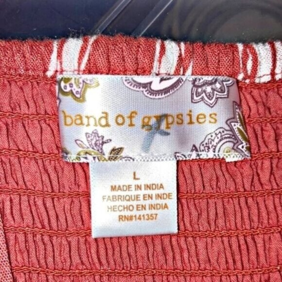 Band of Gypsies ✦ Coral Ivory Striped Crop Top ✦ Square Neck Smocked Back L EUC - Picture 5 of 9